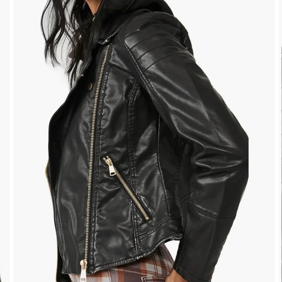 FREE PEOPLE Harriett Hooded Faux Leather Moto Jacket - Picture 4 of 12